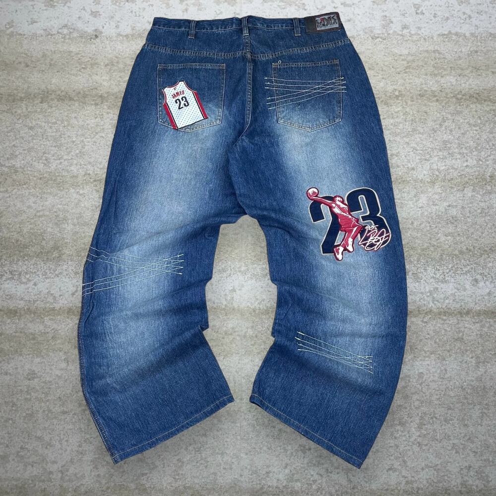Vintage Y2K Skate Jeans 36x32 Baggy Wide Leg Medium Wash Leg Lebron Cavaliers